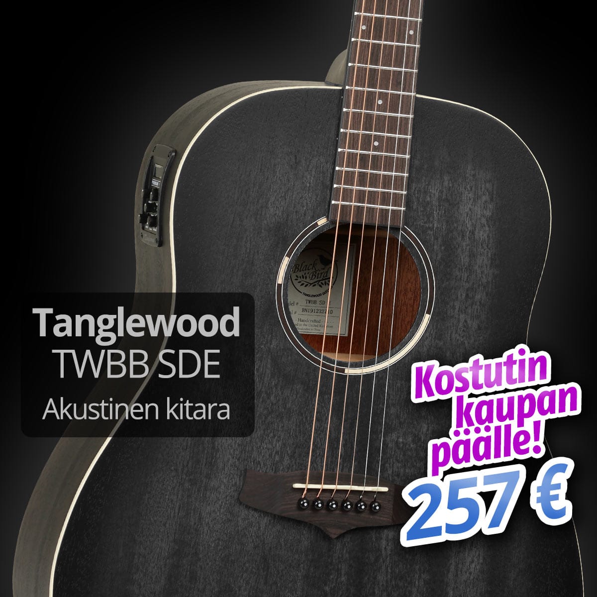 Tanglewood TWBB SDE akustinen kitara - 257 € - kostutin kaupan päälle!